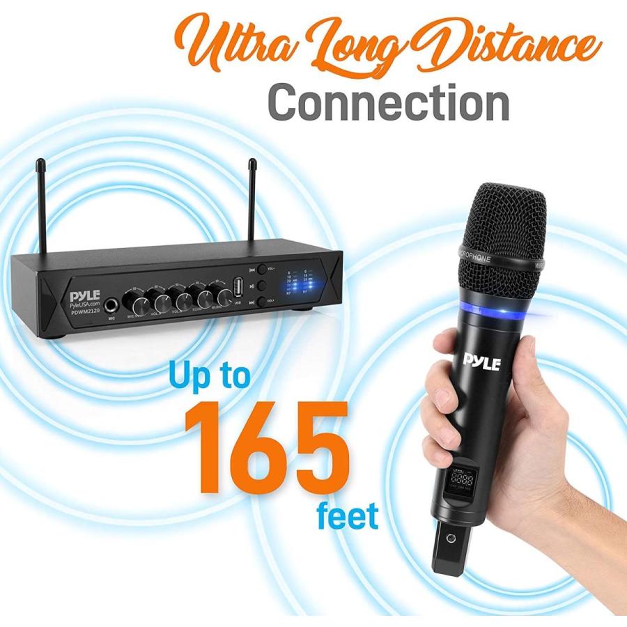 UHF 50 Channel Wireless Microphone System Rechargeable Dual Cordless