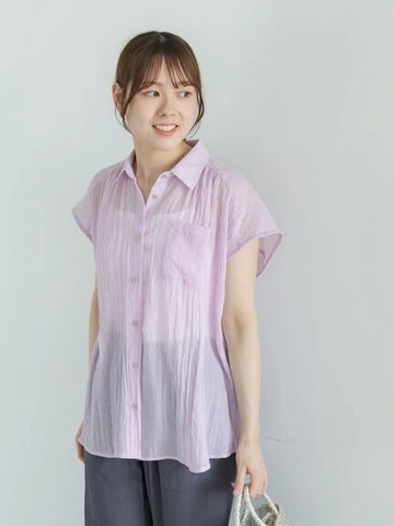 透明感法式袖排釦翻領百搭襯衫(0F002143510) - Te chichi