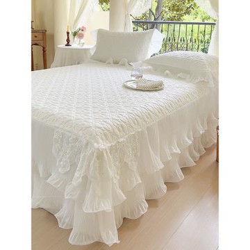 夏季仙女白色涼感冰絲乳膠涼席三件套少女心蕾絲床裙可機洗軟席子