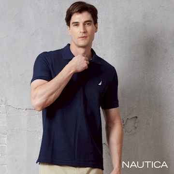 Nautica 男裝 經典素色吸濕排汗短袖POLO衫-藍色