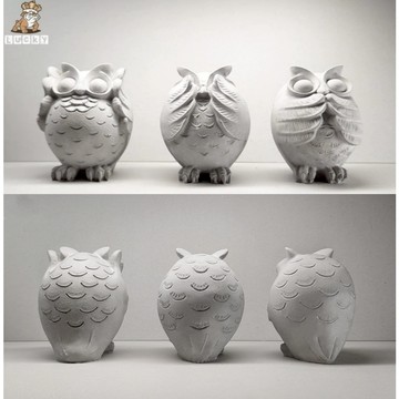 195 台灣手作 水泥 擺件 貓頭鷹 裝飾品 桌上擺件 不聽不看不說 玄關擺件 園藝 造景 擺飾 貓頭鷹擺飾 非魚缸擺件