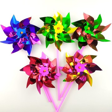 台灣出貨 玩具手持小風車塑膠七彩鐳射DIY手工小禮品春天玩具