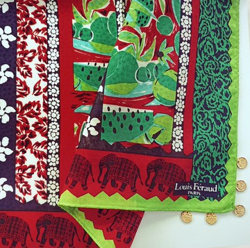 Louis Feraud Paris 古董手帕 森林中的大象 19 x 19 英吋