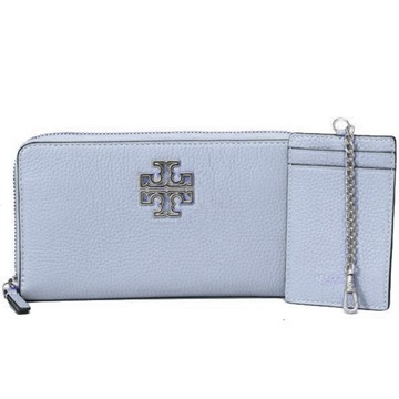 TORY BURCH - 荔枝紋皮革拉鍊長夾 (水藍)