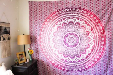 外貿家居裝飾掛布印度曼德拉mandala 北歐灰色蓮花休閑掛毯