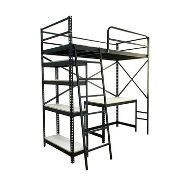 【空間特工】免螺絲角鋼單人床架桌層架組-標準款 6.5x3尺 鐵床 高架床 組合床黑角鋼｜時尚黑床板