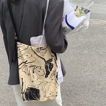 烏托邦 / 插畫布袋 斜跨包 雙面印花 米色環保袋帆布袋