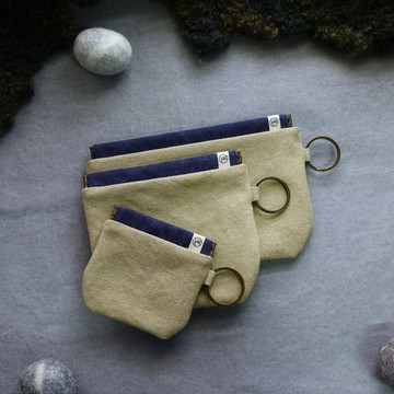 紳士口金 | 雙色款 奶茶杏 點綴丹寧藍 | 彈片口金 零錢包 收納包