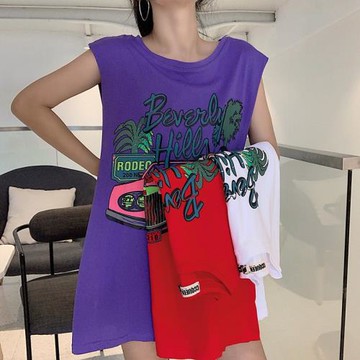 夏無袖背心t恤女外穿運動原宿風中長款寬松韓版學生ins假兩件上衣