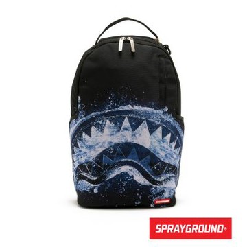 SPRAYGROUND-炫彩印花鋸齒鯊大容量後背包-黑色