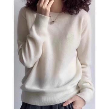 秋冬新款山羊絨衫女圓領純色短款毛衣長袖寬松百搭羊絨針織打底衫