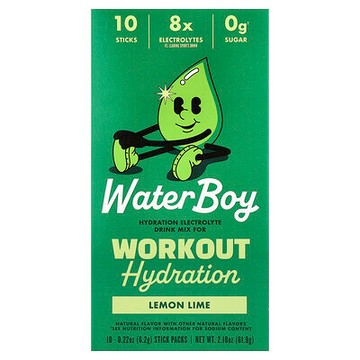 Waterboy, 運動補水，電解質混合飲品，檸檬酸橙味，10 條，每條 0.22 盎司（6.2 克）