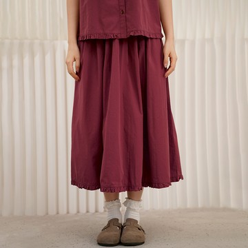 森系荷葉邊鬆緊腰長裙124555