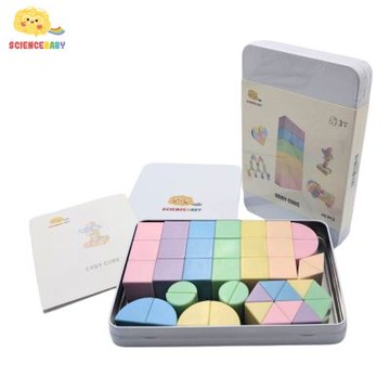 ScienceBaby - 棉花糖磁吸方塊40片(附收納小鐵盒)｜2歲+｜馬卡龍積木 磁力積木