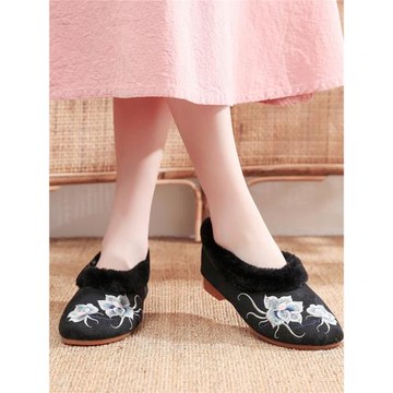 平底時尚繡花中老年人女士大棉鞋