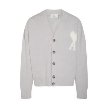 Ami Paris - Pearl Grey And Ivory Mohair And Virgin Wool Blend Ami De Coeur Cardigan