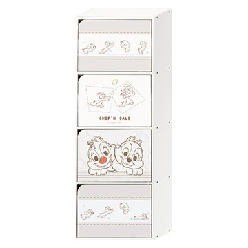 收納王妃 迪士尼奇奇蒂蒂四層木門櫃  42.5 x 29.5 x 120cm  跳躍款 白色