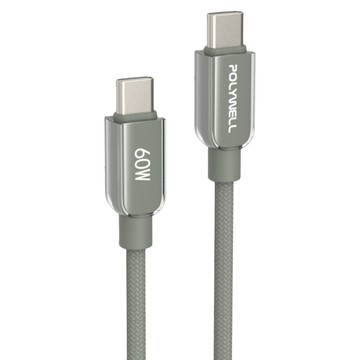 POLYWELL 寶利威爾 60W Type-C-Type-C 透明外殼 水晶編織快充線 IPhone15以上手機適用 PW15-W45-A450  灰色  1個  200cm