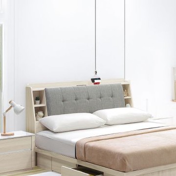 文創集 利奇亞5尺雙人插座床頭箱(不含床底＋不含床墊)-152x27x103cm免組