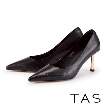 TAS 低奢氣質尖頭素面鑽飾羊皮高跟鞋 黑色