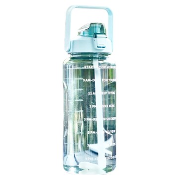 時間刻度大水壺 附吸管 食品級PC材質  湖水綠  2L  1個