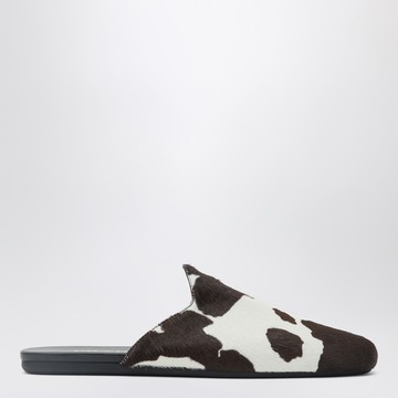 White/dark brown mules with animal print