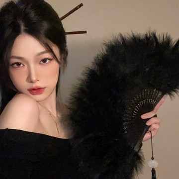 『百貨屋二號』中國風黑色羽毛扇子女旗袍走秀折扇古風舞蹈漢服毛絨圣誕節裝飾品