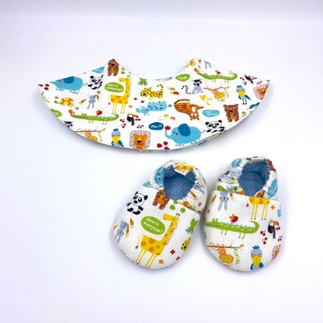 快樂動物園-(學步鞋+圍兜)