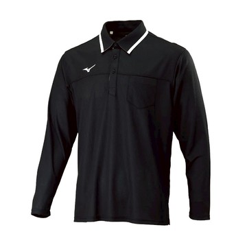 Mizuno 美津濃【授權經銷】男款 長袖POLO衫 Slim FIT 合身版 抗UV 黑 32TAA51609