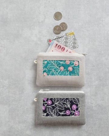 現貨!【FWL/雙層小錢包】果實與葉 日本刺繡布 刺子布 擬真珍珠