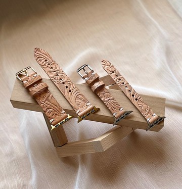 Timeless 手工 意大利植鞣革 雕花紋 原色 Apple Watch 錶帶