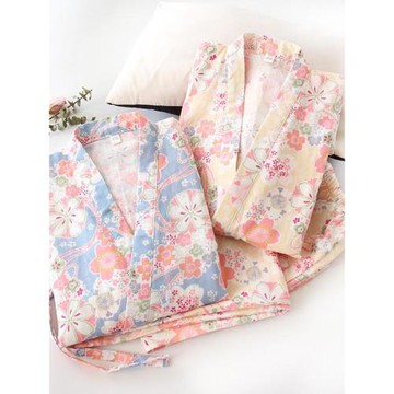 和服式睡衣 日系夏季短袖七分家居服 純棉紗布寬松透氣