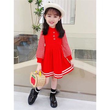 女童針織連衣裙秋冬外穿泡泡袖毛衣裙女孩保暖半高領毛衣公主裙