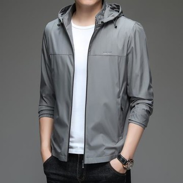 2025春秋季休閑連帽夾克男士薄款外套中青年寬松男裝茄克衫上衣潮