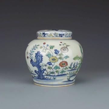 大明成化斗彩花卉紋茶葉罐仿古瓷器古董真品古玩收藏老貨