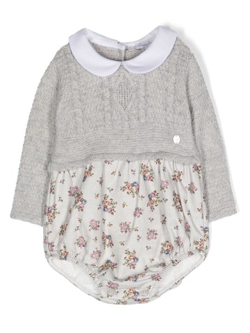 Patachou - floral-print cable-knit bodysuit - kids - Cashmere/Polyamide/Cotton/Cotton/Viscose/Merino - 12 - Grey