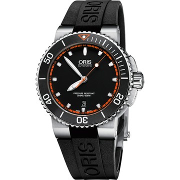 ORIS 豪利時 Aquis 時間之海潛水機械腕錶-黑x橘秒針/43mm 0173376534128-0742634EB