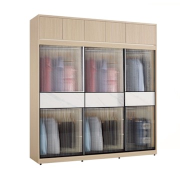 文創集 維爾泰岩板7尺鋁框加高玻璃衣櫃組合(吊衣桿x6＋內多分層格)-182x60x236cm免組