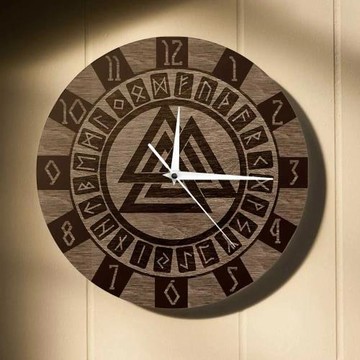 北歐瓦爾基納特符號與符文掛鐘維京凱爾特紋樣護身符家居裝飾時鐘