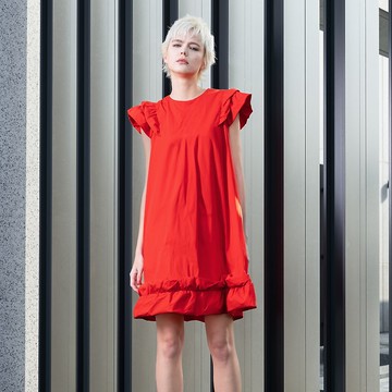 荷葉泡襬小蓋袖洋裝