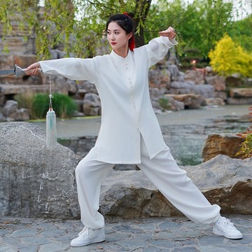 [米蘭精品] 唐裝中山裝套裝-太極功夫氣功茶禪長袖棉麻男女套裝5色74jf33