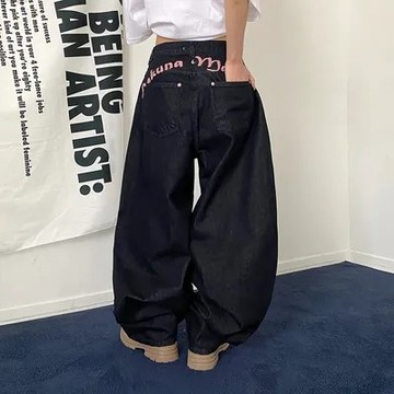 🔥現貨秒發.刺繡牛仔寬褲 顯瘦高腰 美式街頭 Y2K 嘻哈 顯腿長 百搭 滑板褲 潮流大尺碼 寬鬆長褲 遮肉 學生穿搭