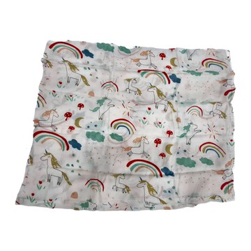 La Chamade 日安朵朵 嬰兒萬用透氣竹纖維雙層紗布包巾 130cm x 110cm  彩虹獨角獸