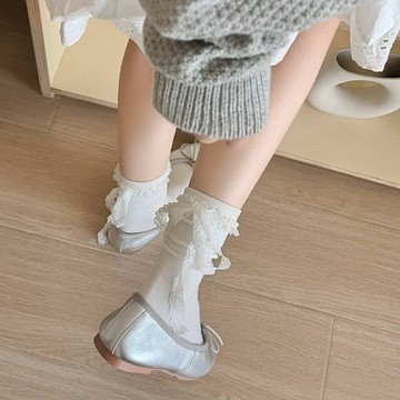 襪子 韓系 甜美風 蕾絲花邊 蝴蝶結 綁帶 中筒襪 ins 春秋款 日系 Lolita 舒適 親膚 堆堆襪 中筒襪