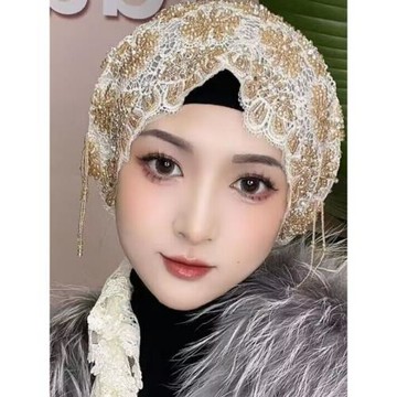 頭巾女包頭帽子新款雅思米尼蓋頭女回蕾絲披肩帽子紗巾多功能頭套