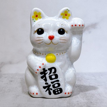 【純白花結】日本清水燒招財貓 | 花結晶 白 特小