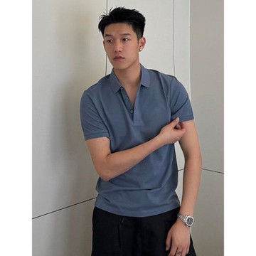 Frying pan夏季珠地棉純色休閑Polo衫男士痞帥翻領短袖T恤上衣潮