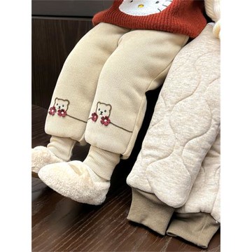 兒 童百搭棉褲子2024冬季新款男女 童三層夾棉加厚保暖外穿束腳褲