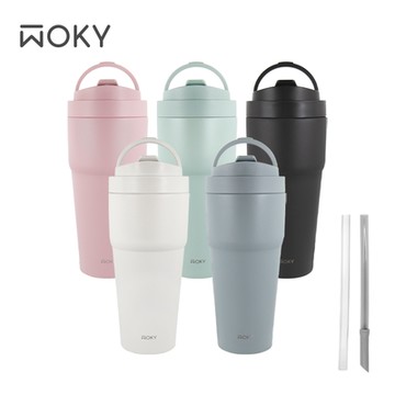 【WOKY 沃廚】 (買1送1) –[●●]渾圓杯770ml (附Tritan粗吸管+矽膠粗吸管)