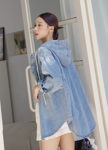 連帽抽繩牛仔外套